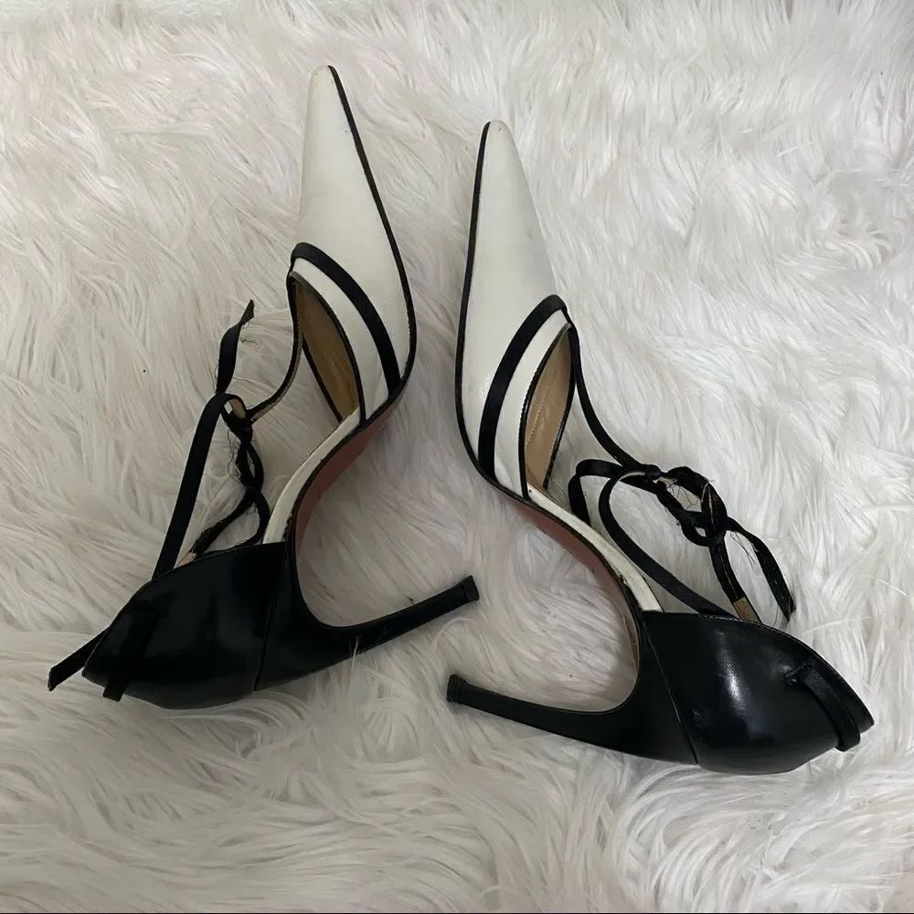 Gianfranco Ferre White Black Leather Pointed Toe Heels EUR 37.5 US 7 - Picture 7 of 8